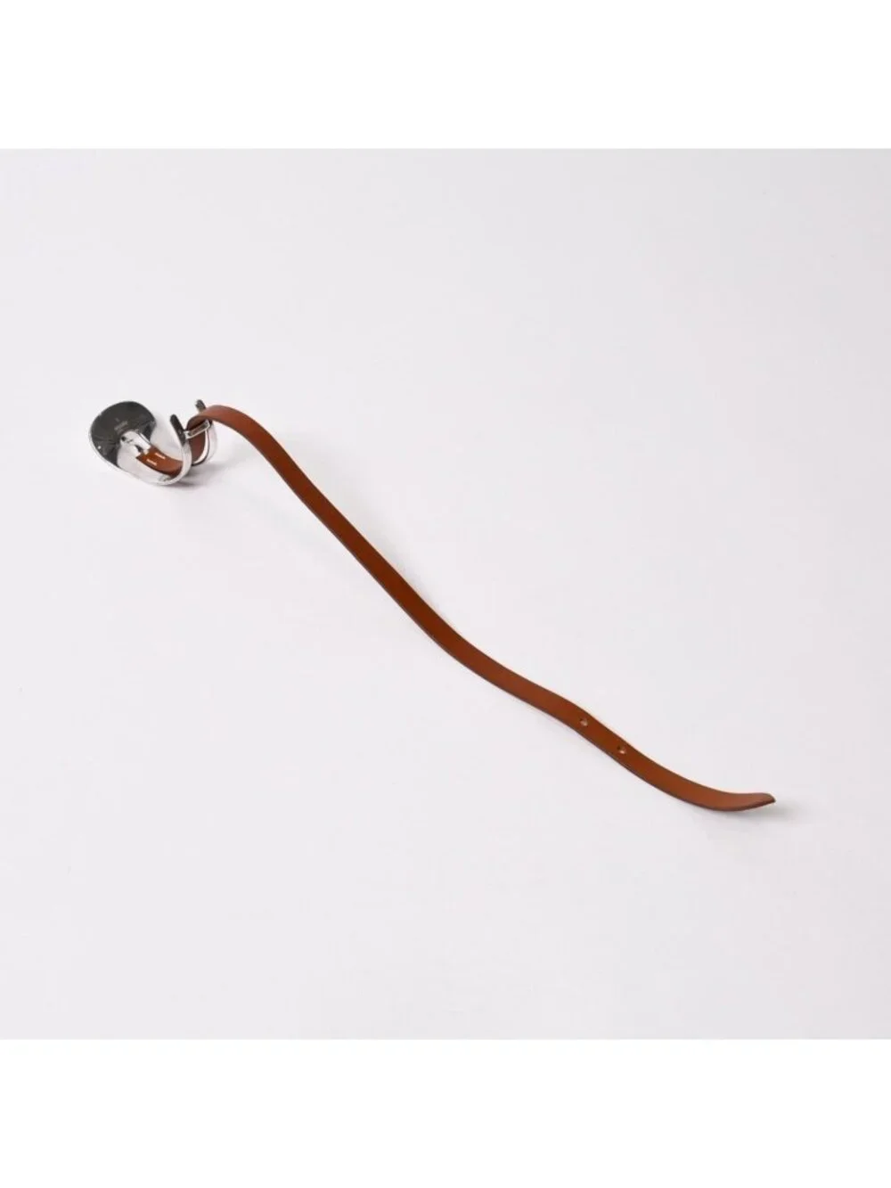 Hermes Belt Motif Leather Bracelet Brown 925 Sterling Silver
